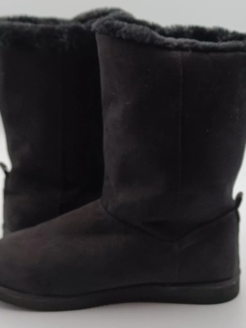 Women's Faux Fur Lined Black Winter Boots Flat Heel 10